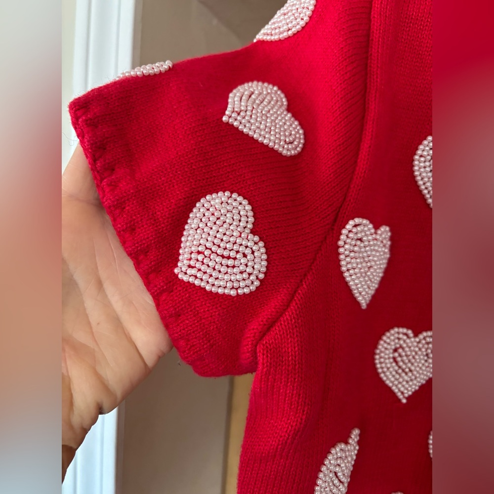 VTG 1999 Michael Simon Red/White Beaded Heart Cardigan,Valentines, Sweetheart, M - Picture 7 of 14